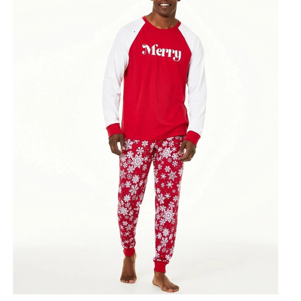 Family Pajamas Men's Merry Christmas 2-Piece Knit PJ Set, Red/White, Small